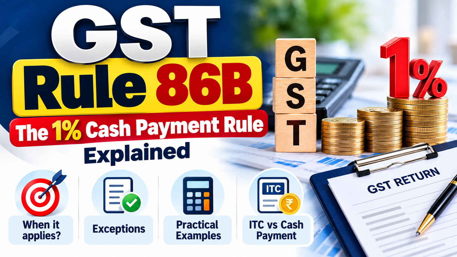 GST Rule 86B: The 1% Cash Payment Rule Explained – Applicability, Exceptions and Practical Examples (FY 2026-27)